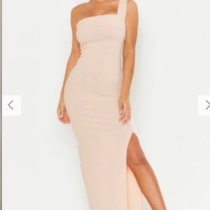 one shouldered pink maxi dress